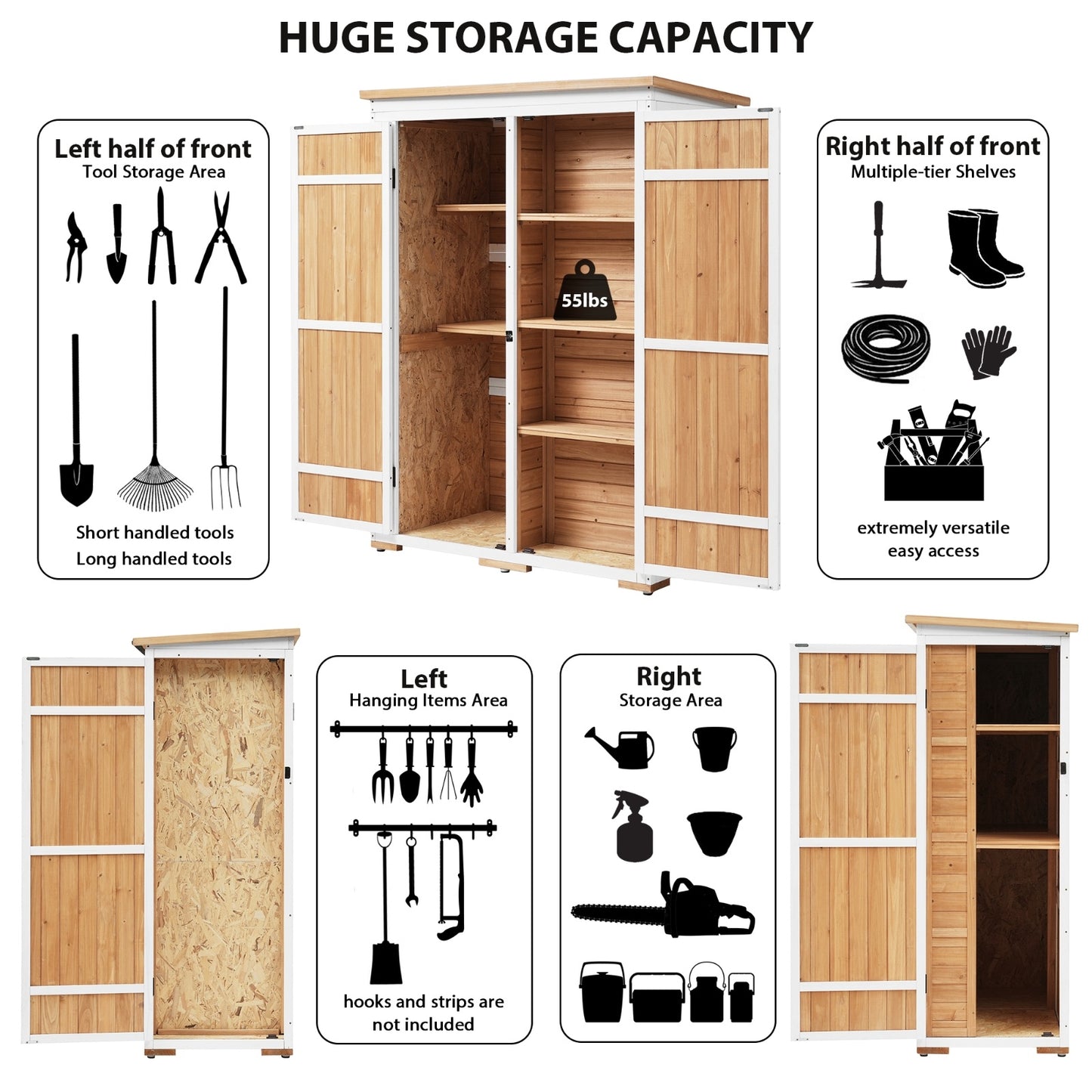 Outdoor 5.5ft Hx4.1ft L Wood Storage Shed, Garden Tool Cabinet With Waterpro.