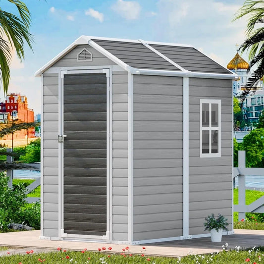 Storage Shed Outdoor Sheds 6x4 FT Outdoor Resin Storage Shed With Floor & Lockable Door & Window & Vents Included Patio Lawn