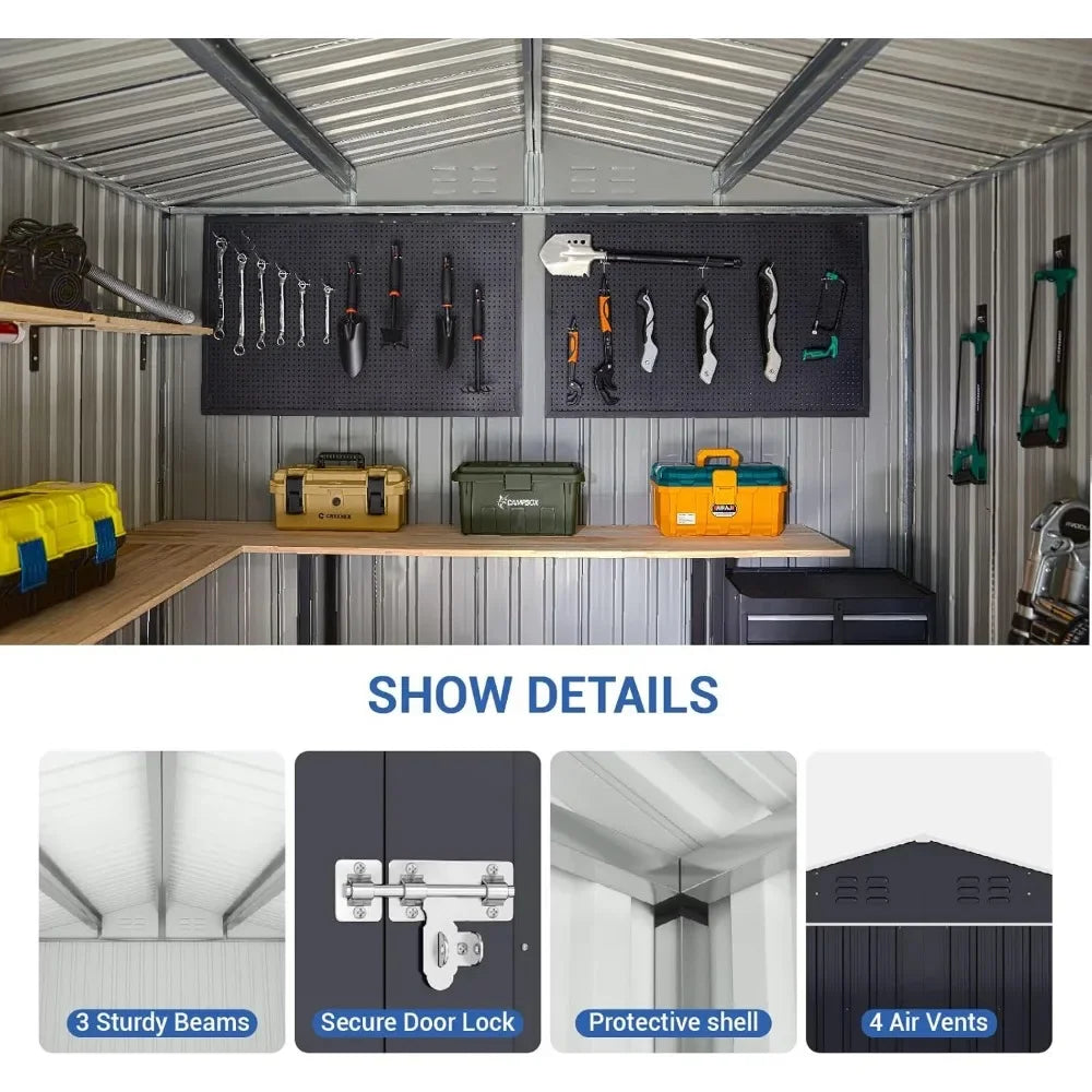8 x 12 FT Outdoor Storage Shed, Metal Garden Shed with Updated Frame Structure, Tool Sheds for Backyard Garden Patio Lawn, Sheds