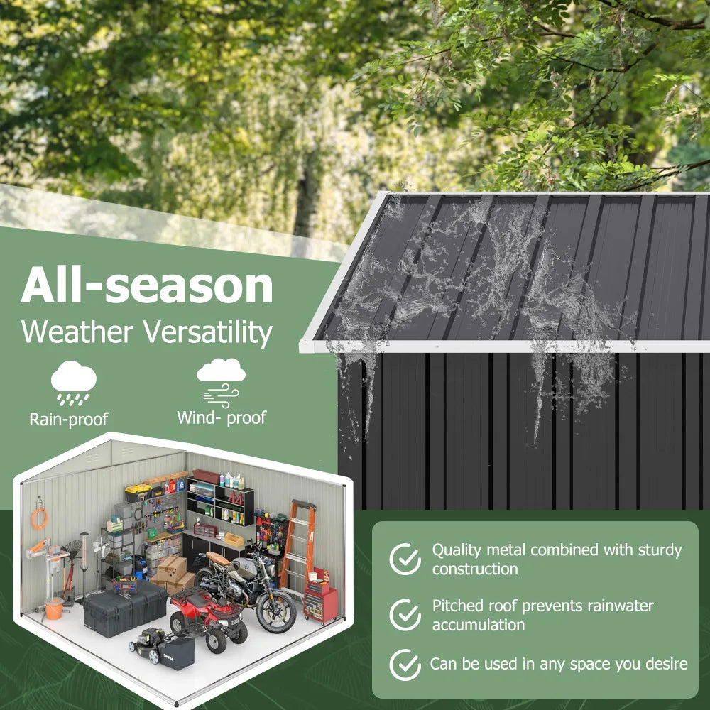10x10 FT Outdoor Storage Shed, Garden Shed with Frame Structure and Lockable Doors, Metal Tool Sheds for Backyard