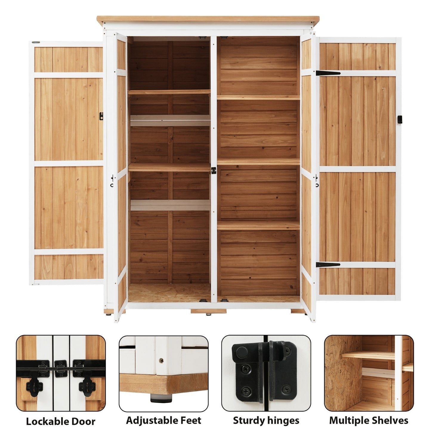 Outdoor 5.5ft Hx4.1ft L Wood Storage Shed, Garden Tool Cabinet With Waterpro.