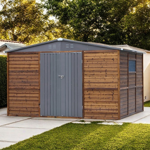 8x10FT Iron-Wood Combination Tool Shed A Perfect Blend Of Nature And Functionality