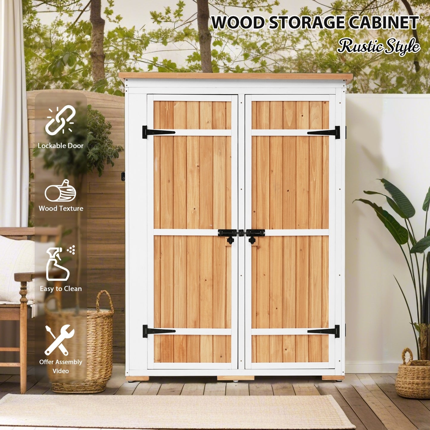 Outdoor 5.5ft Hx4.1ft L Wood Storage Shed, Garden Tool Cabinet With Waterpro.