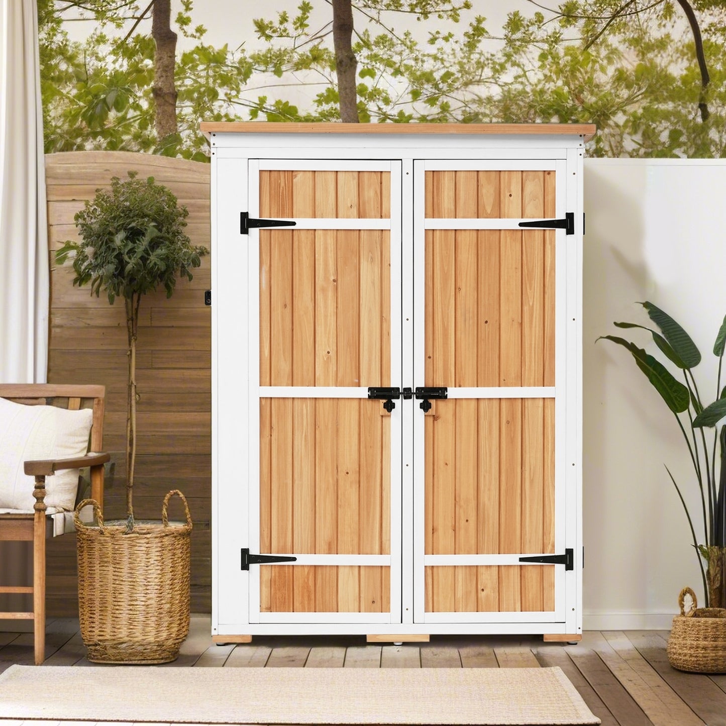 Outdoor 5.5ft Hx4.1ft L Wood Storage Shed, Garden Tool Cabinet With Waterpro.