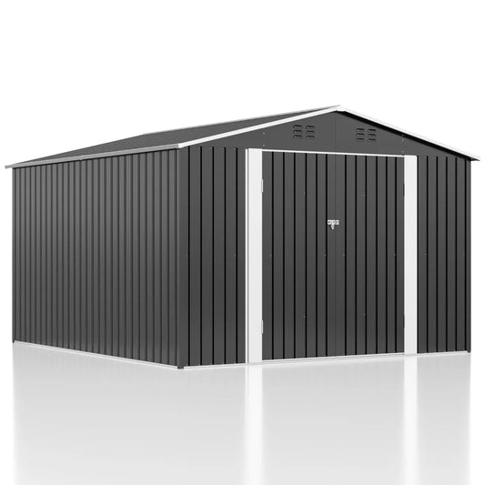 10x10 FT Outdoor Storage Shed, Garden Shed with Frame Structure and Lockable Doors, Metal Tool Sheds for Backyard