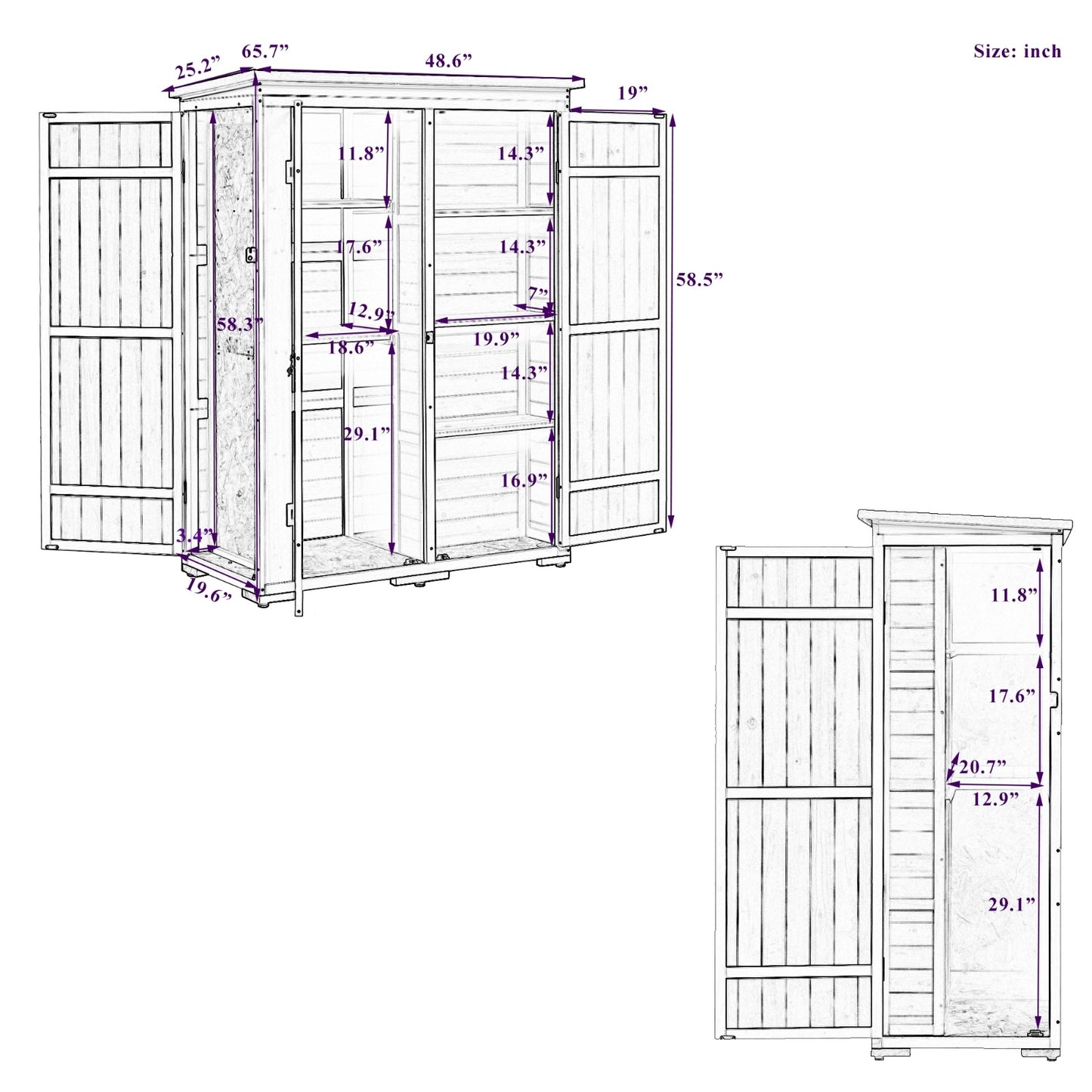 Outdoor 5.5ft Hx4.1ft L Wood Storage Shed, Garden Tool Cabinet With Waterpro.